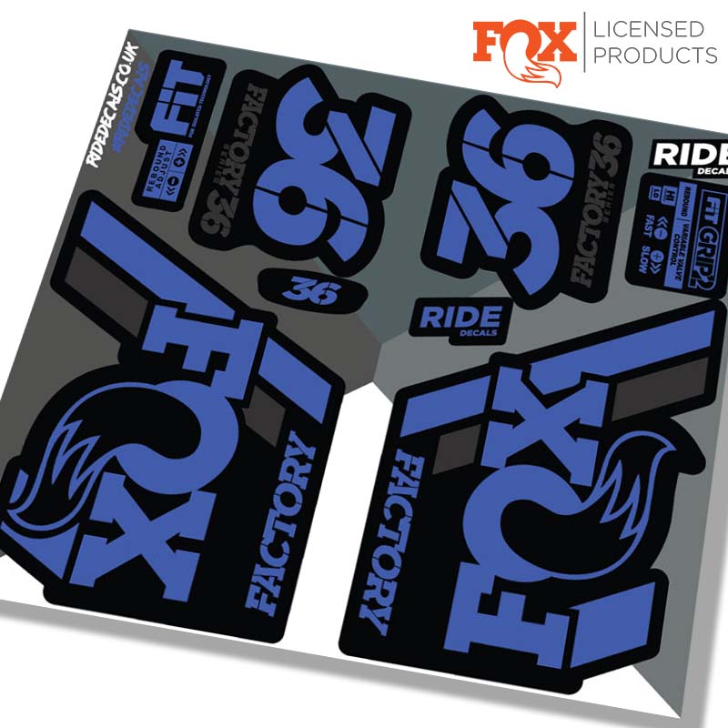 fox 36 2018 fork sticker in blue made by Ride Decals