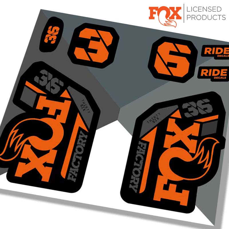 Fox 36 Factory Fork Decals 2021, Orange, Licensed by Fox