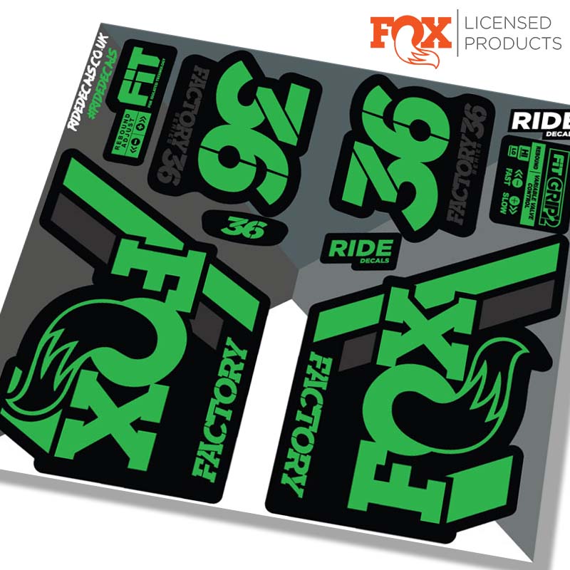 Fox 36 fork decals in green made in the UK by Ride Decals