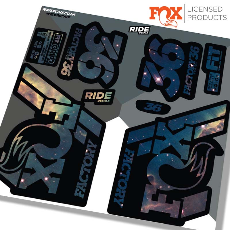 fox 36 decals, nebula print, made in the UK by Ride Decals
