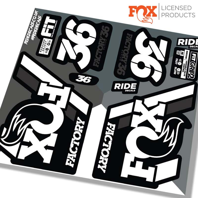 fox 36 decals, white, made in the UK by Ride Decals