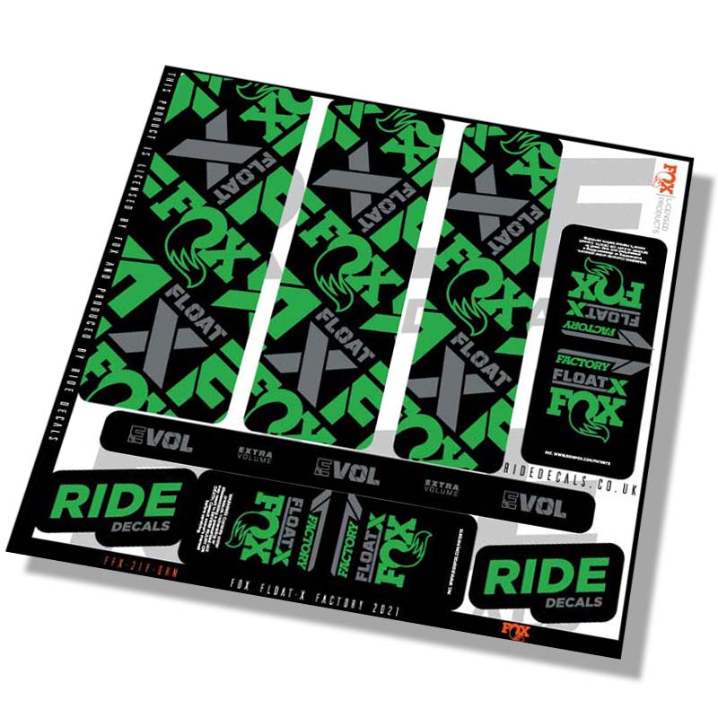 Fox Float-X Factory 2021 shock Decals - Green - Licensed by Fox