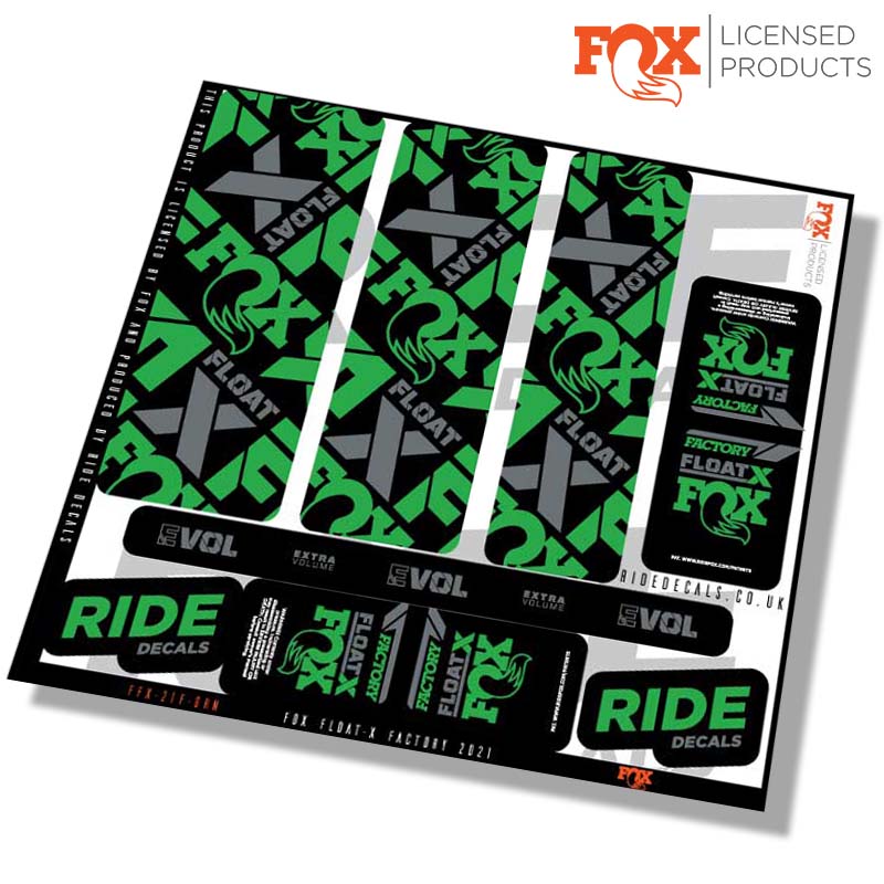 Fox Float-X Factory 2021 shock Decals - Green - Licensed by Fox