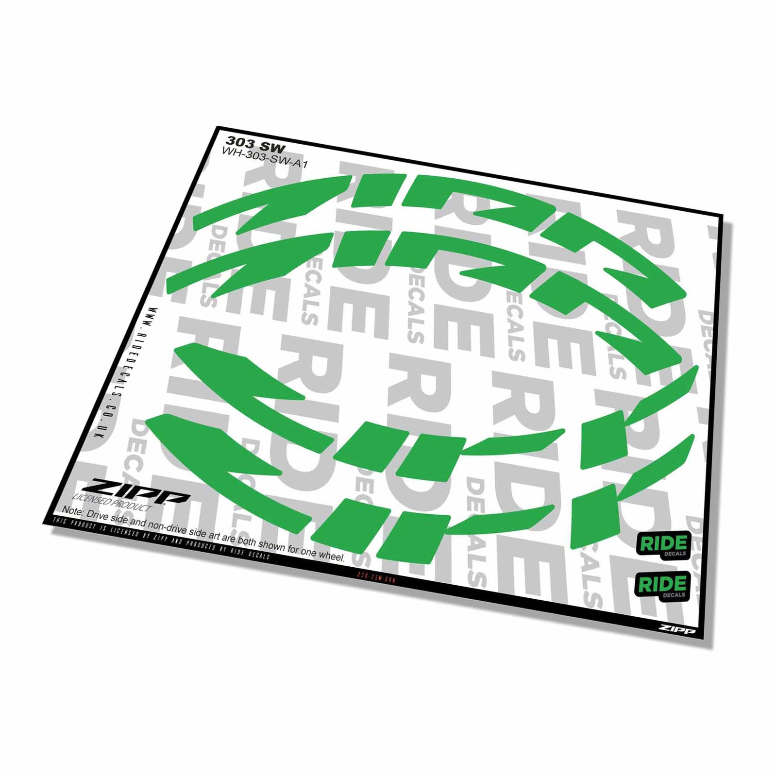 Zipp 303 SW Rim Decals- Green- ride decals
