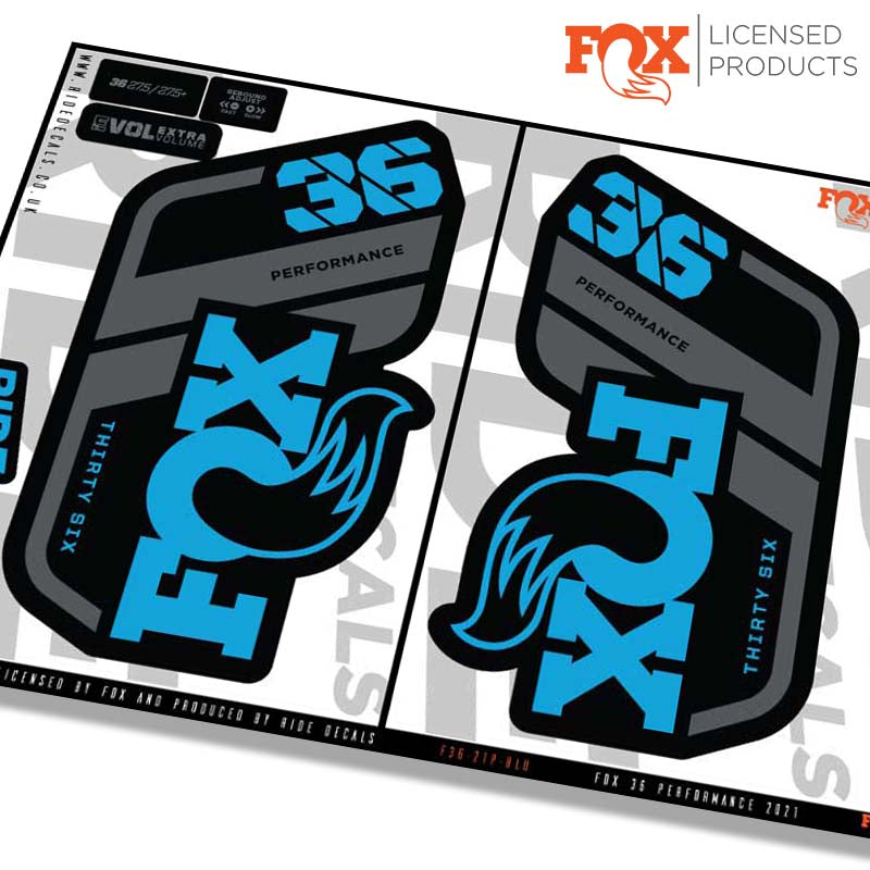 Fox 36 performance fork Stickers- blue- ride decals