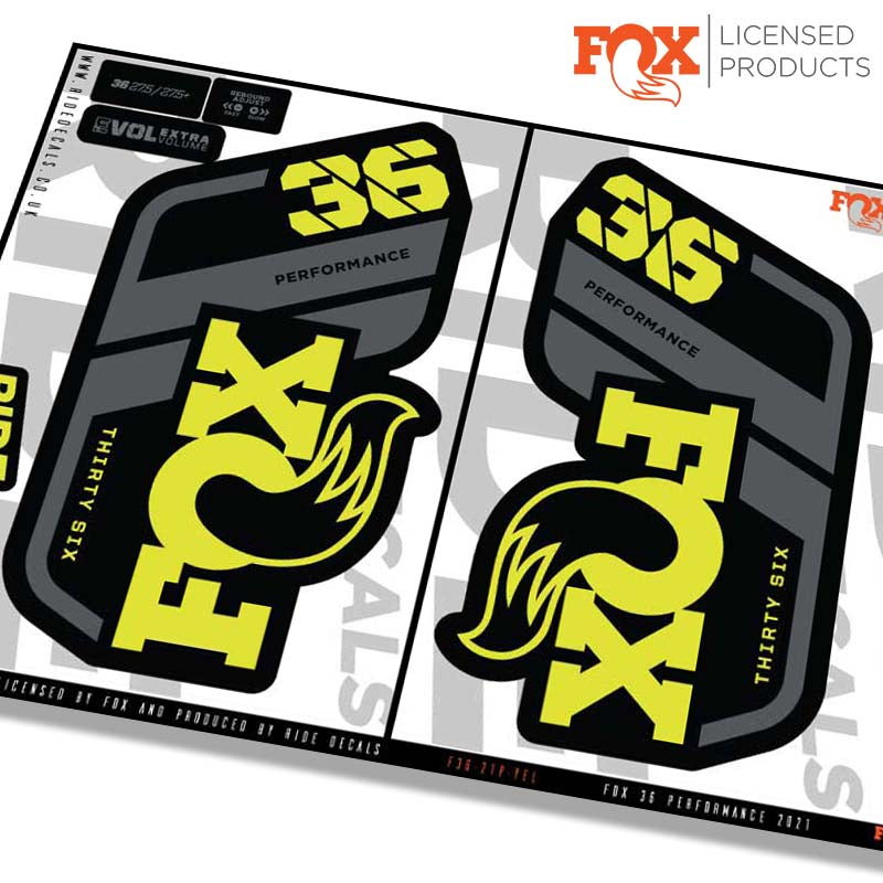 Fox 36 performance fork decals- yellow- ride decals