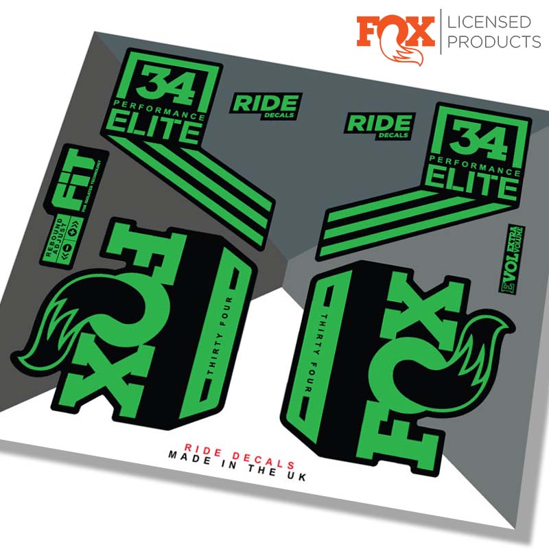 Fox 34 performance elite stickers,  green - Ride Decals