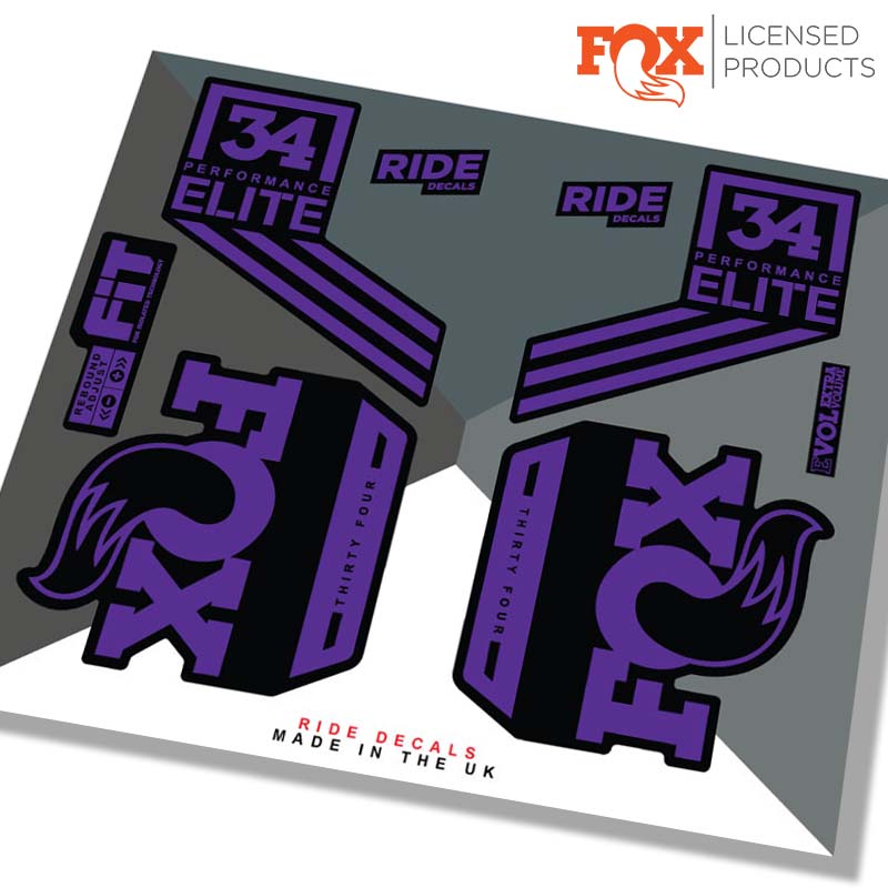 Fox 34 performance elite stickers,  purple - Ride Decals