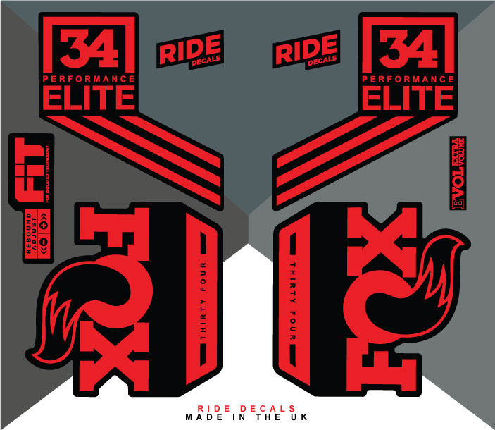 Fox 34 performance elite stickers,  red - Ride Decals