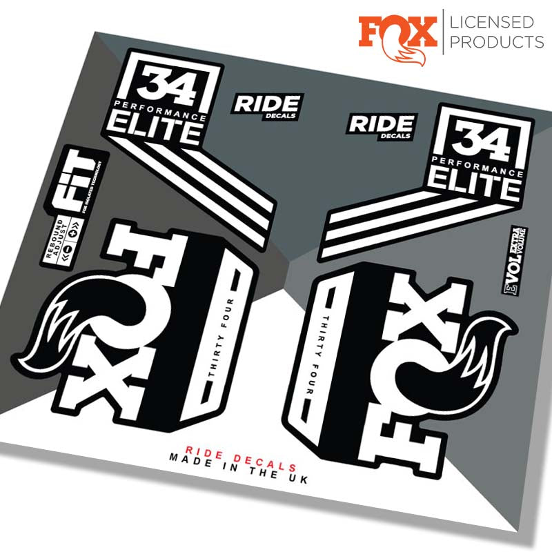 Fox 34 performance elite stickers,  white - Ride Decals