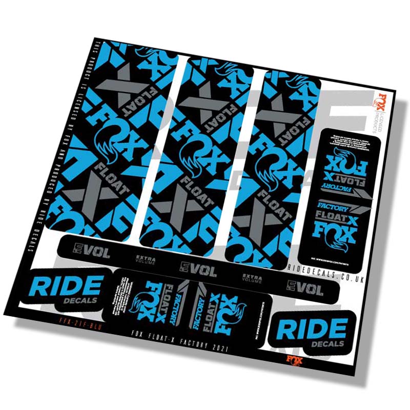 Fox Float-X Factory shock Stickers- blue- ride decals