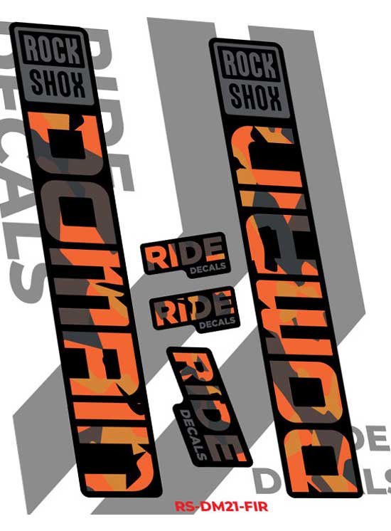 RockShox Domain Decals Stickers 2023 -Fire Camo By Ride Decals