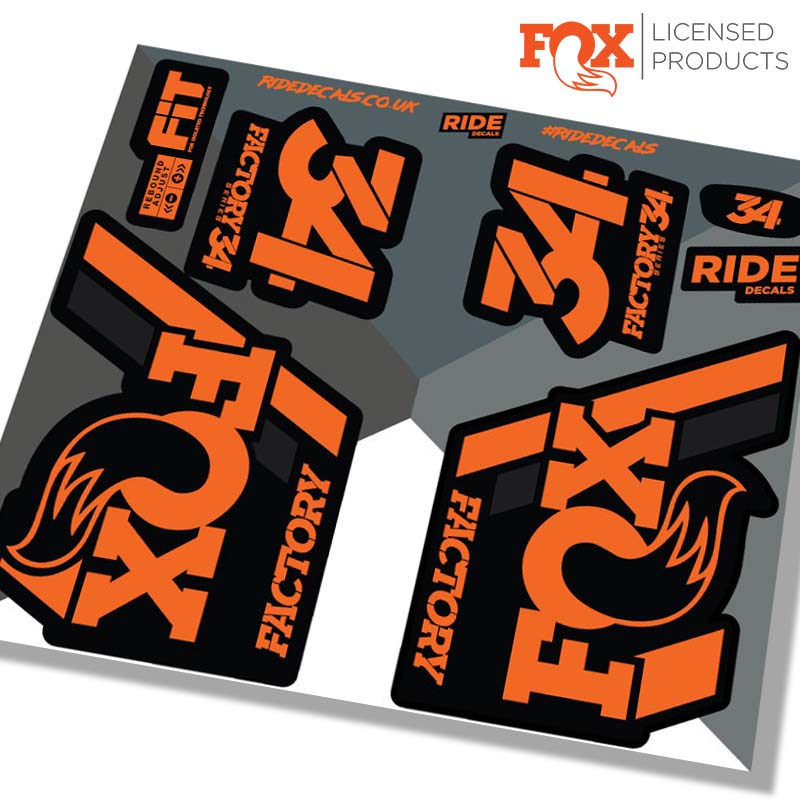 Fox 34 2018 Fork Decals/Stickers - Ride Decals - Orange