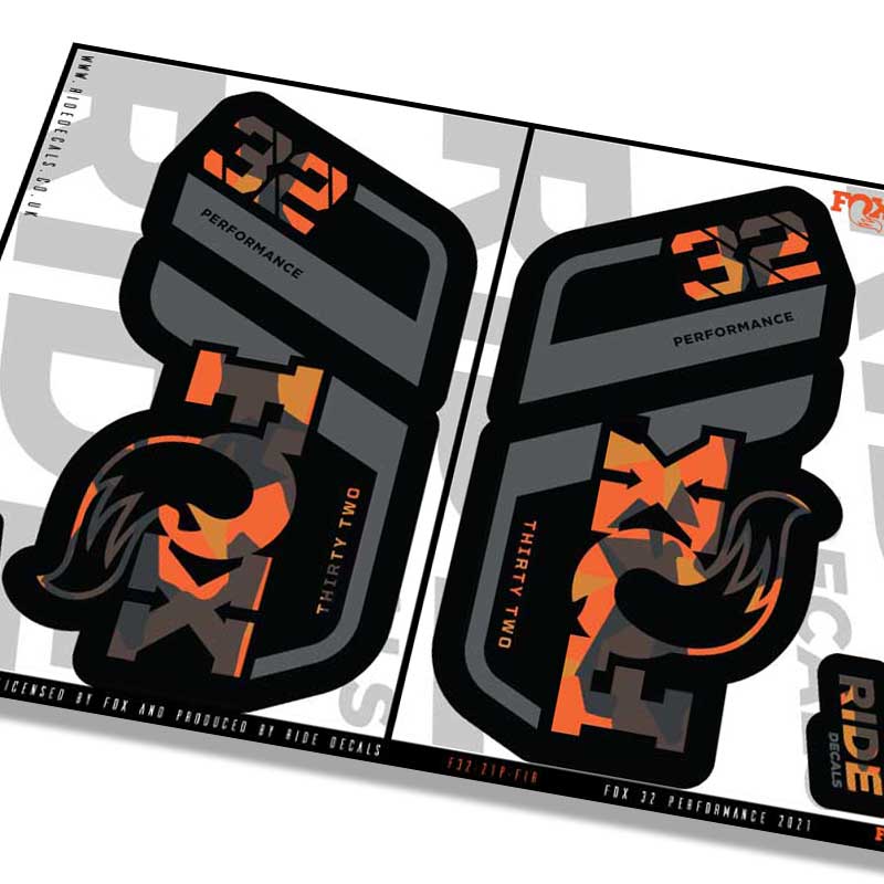 Fox 32 Performance 2021 Fork Decals - Fire CAmo - Licensed by Fox