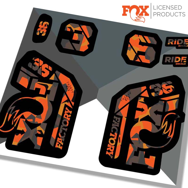 fox 36 factory fork stickers 2021, Fire Camo. Ride Decals