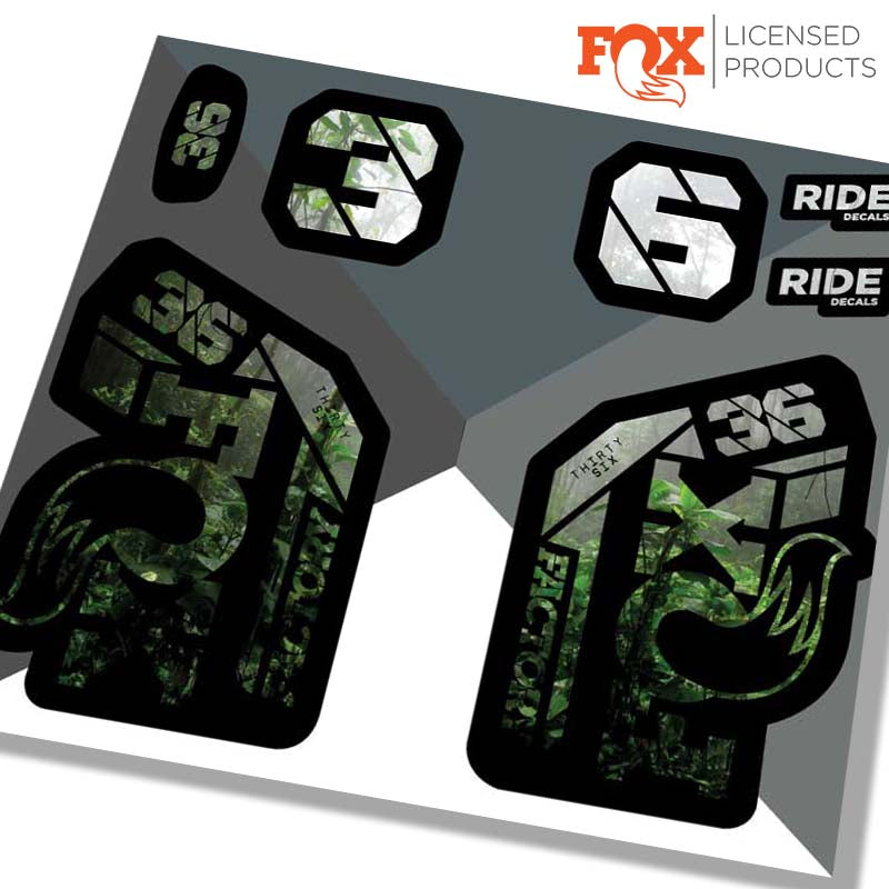 fox 36 factory fork sticker 2021 jungle print, by Ride Decals