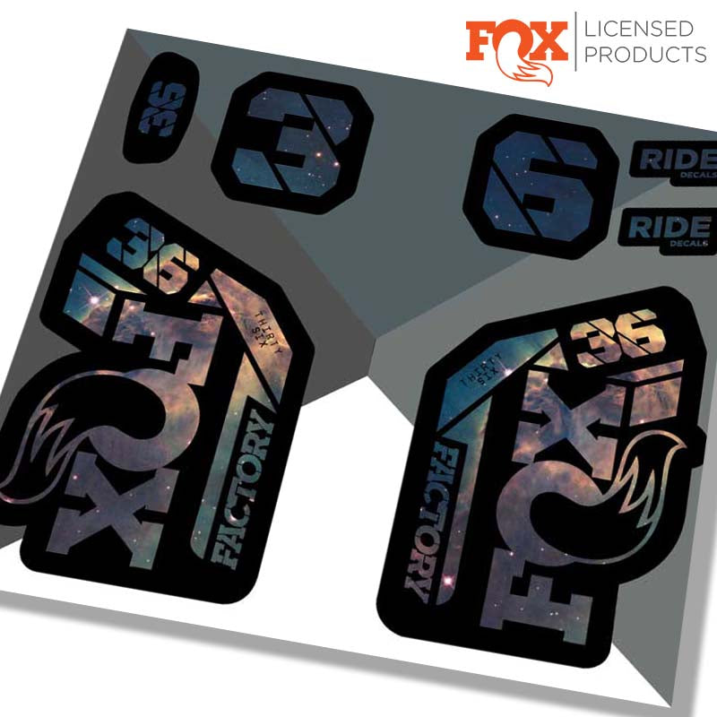 Fox 36 factory fork decals 2021, nebula print, made by Ride Decals