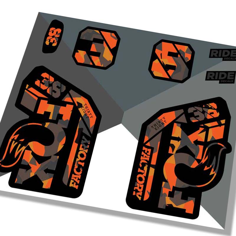 Fox 38 Factory 2021 Fork Decals - Fire Camo - Licensed By Fox