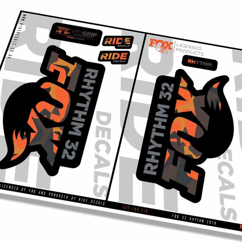 Fox 32 Rhythm Fork Decals- Fire Camo- ride decals