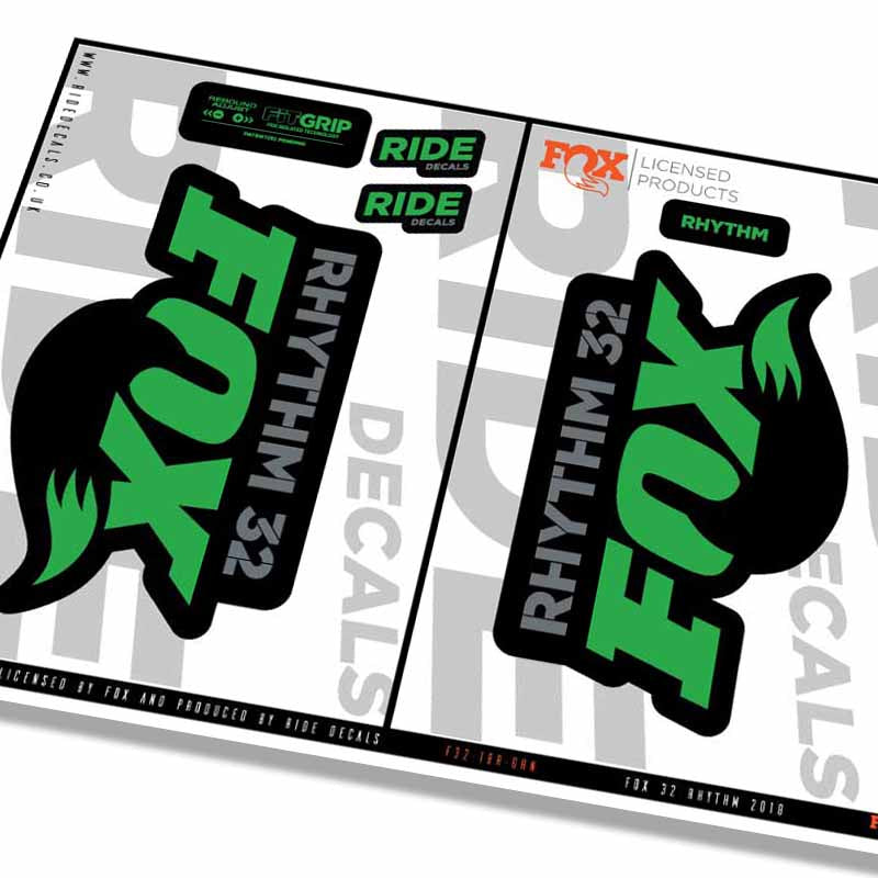 Fox 32 Rhythm Fork Decals- Green- ride decals