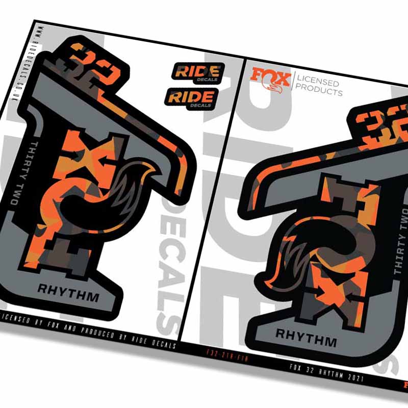 Fox 32 Rhythm 2021 Fork Decals - Fire Camo - Licensed by Fox