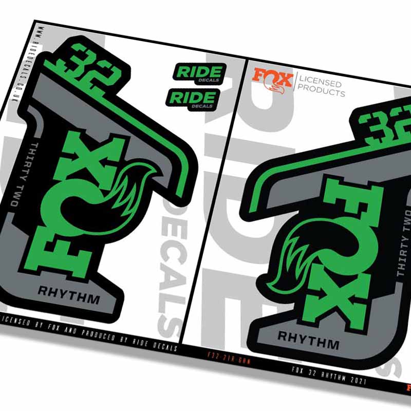 Fox 32 Rhythm 2021 Fork Decals - Green - Licensed by Fox