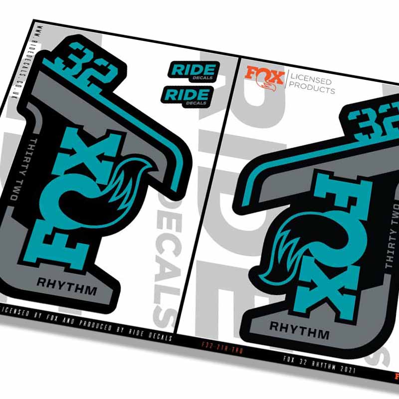 Fox 32 Rhythm 2021 Fork Decals - Turq - Licensed by Fox