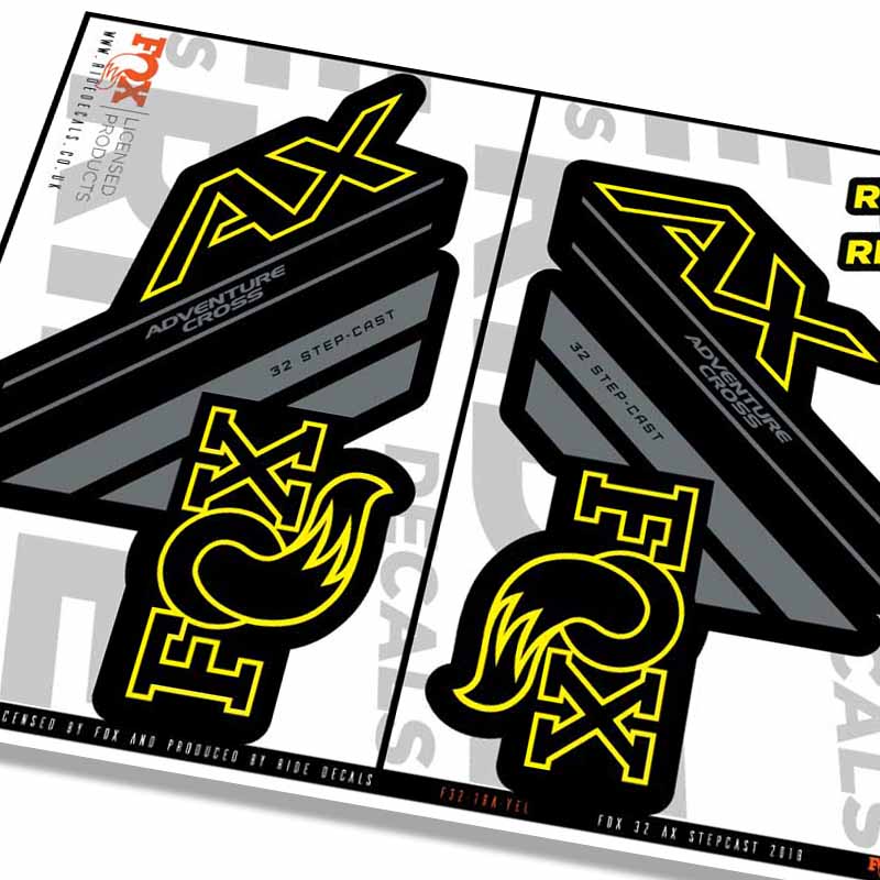 Fox 32 Stepcast AX Fork Decals- Yellow- ride decals