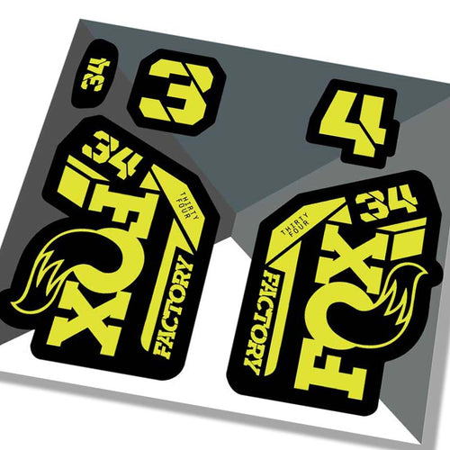 Fox 34 Factory Fork Decals 2021 - Yellow - Licensed By Fox
