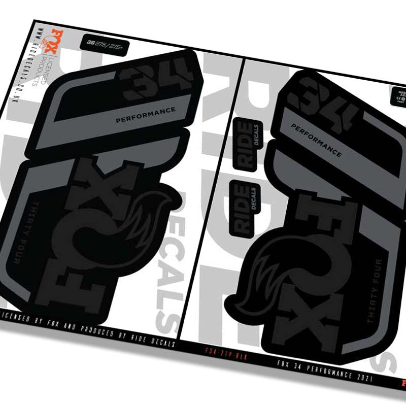 Fox 34 Performance 2021 Fork Decals Black Licensed by Fox