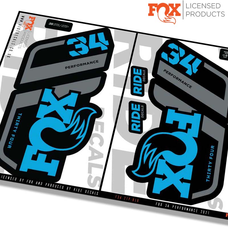 Fox 34 Performance fork decals- Blue- ride decals