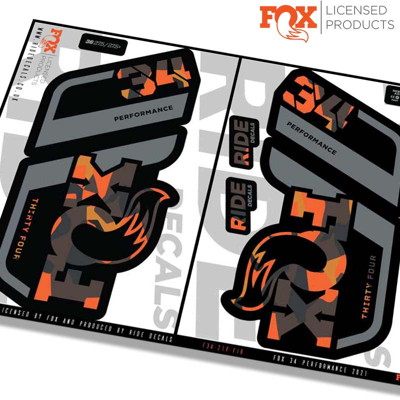 Fmba Sticker Fox 34 Performance Fork Decals Fire Camo - Ride Decals /Licensed by Fox