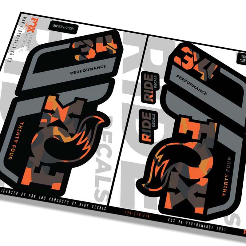 Fox 34 Performance fork decals- Fire Camo- ride decals