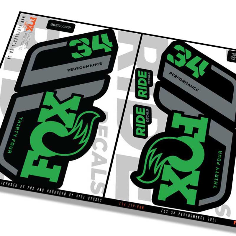 Fox 34 Performance fork decals- Green- ride decals