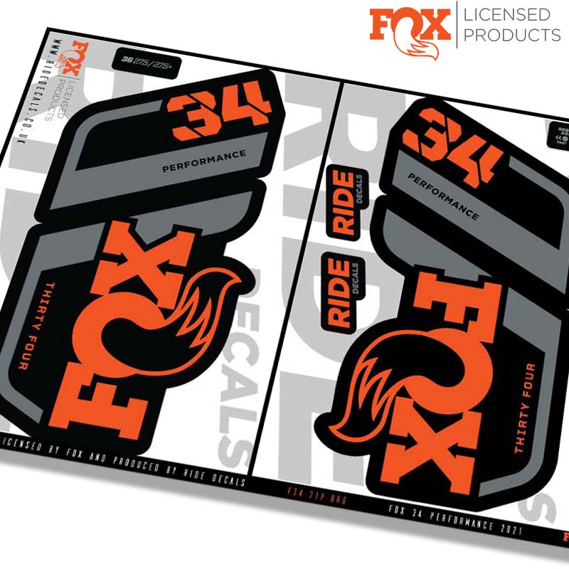 Fox 34 Performance fork decals- Orange- ride decals