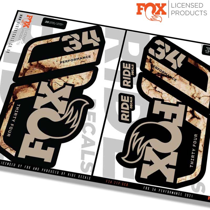 Fox 34 Performance fork decals- Scorched Earth- ride decals