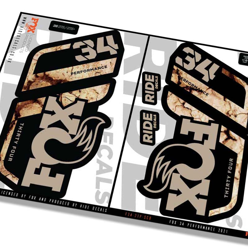 Fox 34 Performance fork decals- Scorched Earth- ride decals
