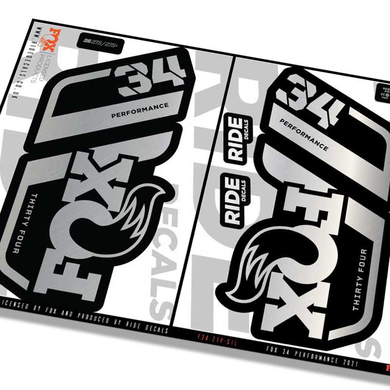 Fox 34 Performance fork decals- Silver- ride decals