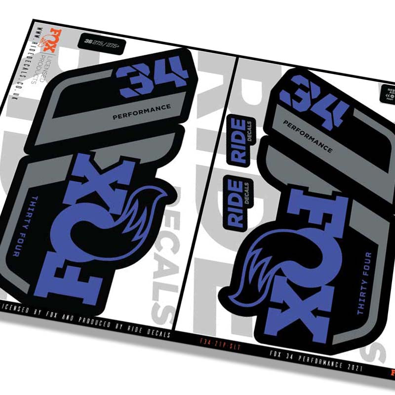 Fox 34 Performance Fork Decals Slate Ride Decals Licensed by Fox