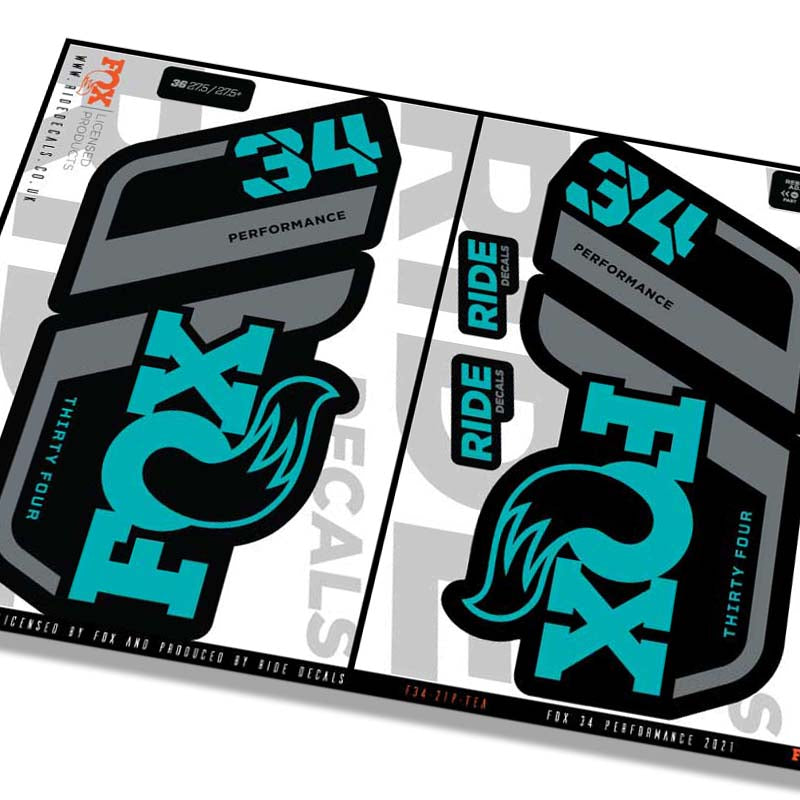 Fox 34 Performance fork decals- Teal- ride decals