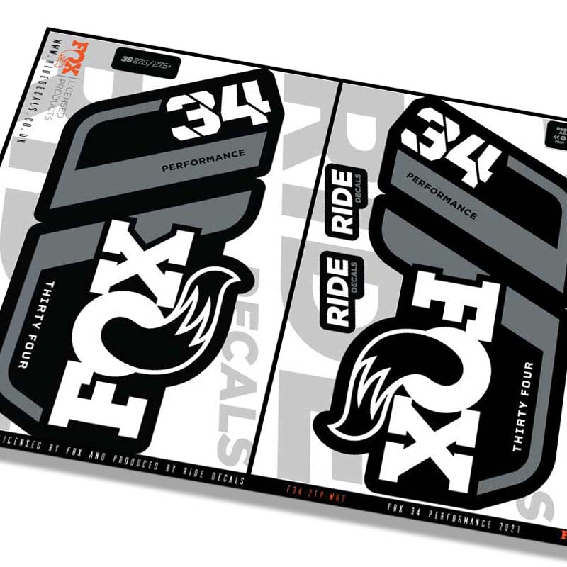 Fox 34 Performance fork decals- White- ride decals