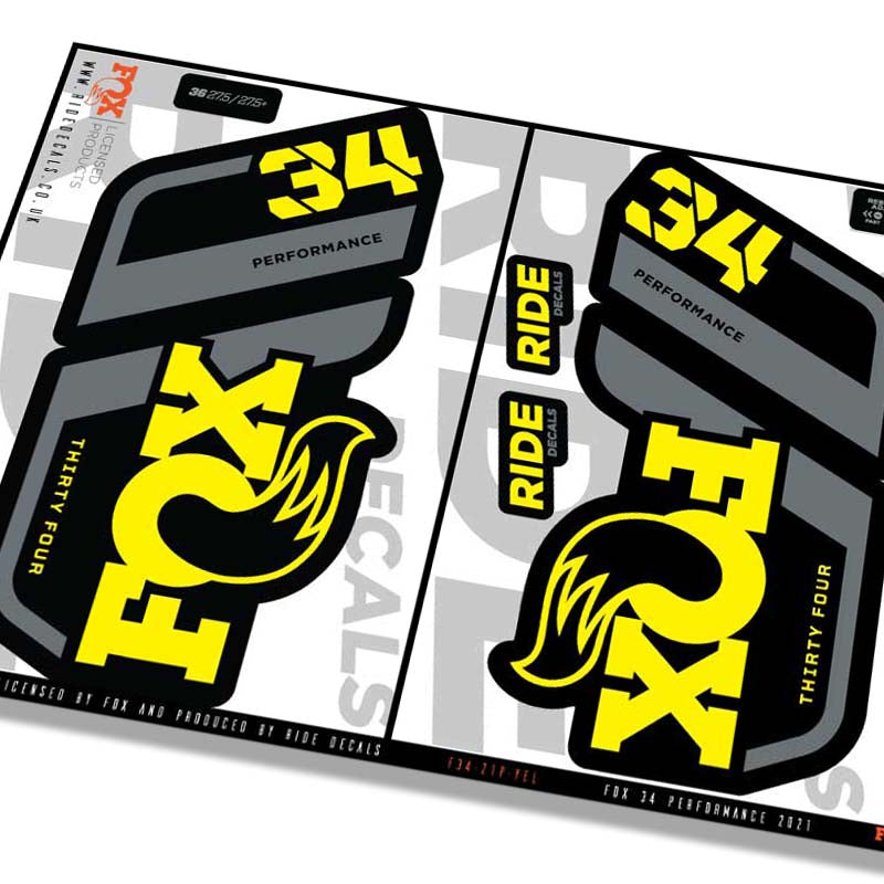 Fox 34 Performance fork decals- Yellow- ride decals