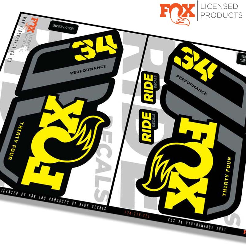 Fox 34 Performance fork decals- Yellow- ride decals