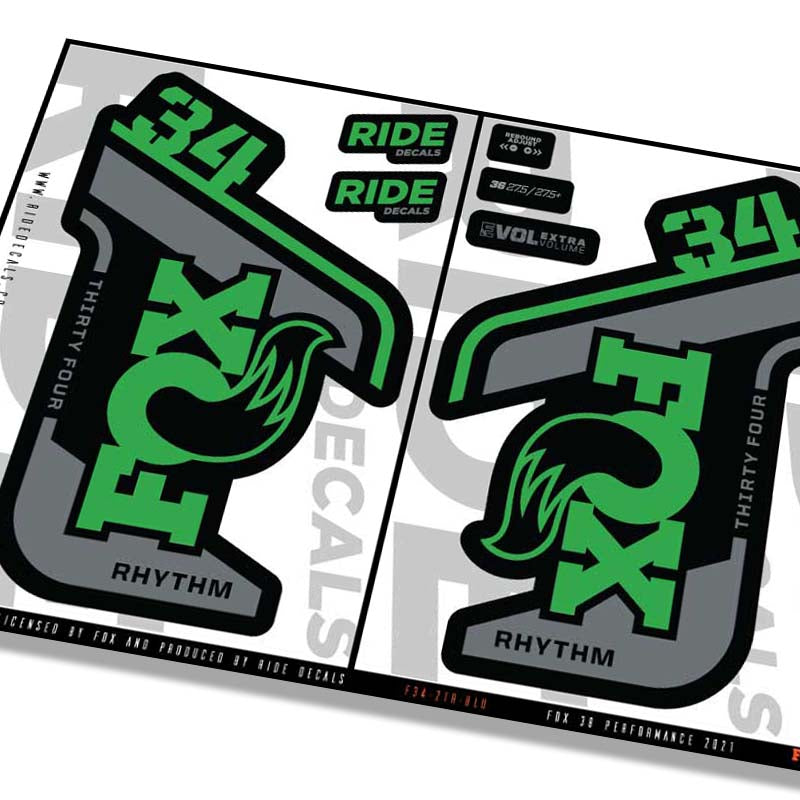 Fox 34 Rhythm 2021 Fork Decals - Green- Licensed by Fox