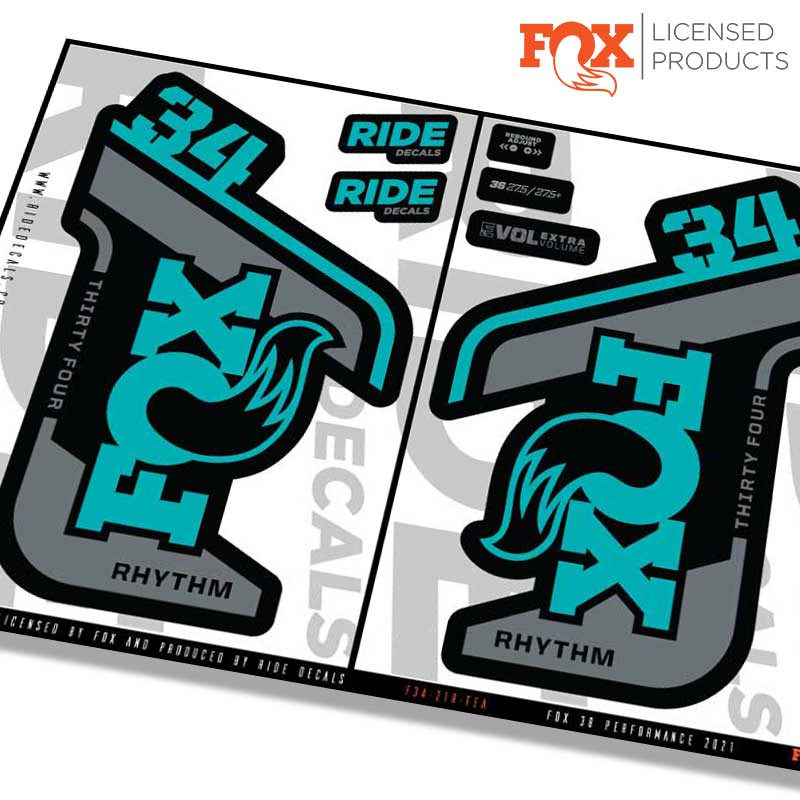 Fox 34 Rhythm fork Stickers- teal- ride decals