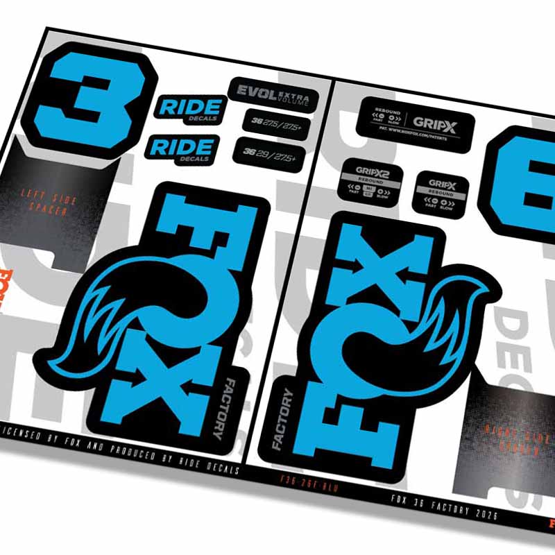 Fox 36 Factory Fork Decals- Blue- ride decals
