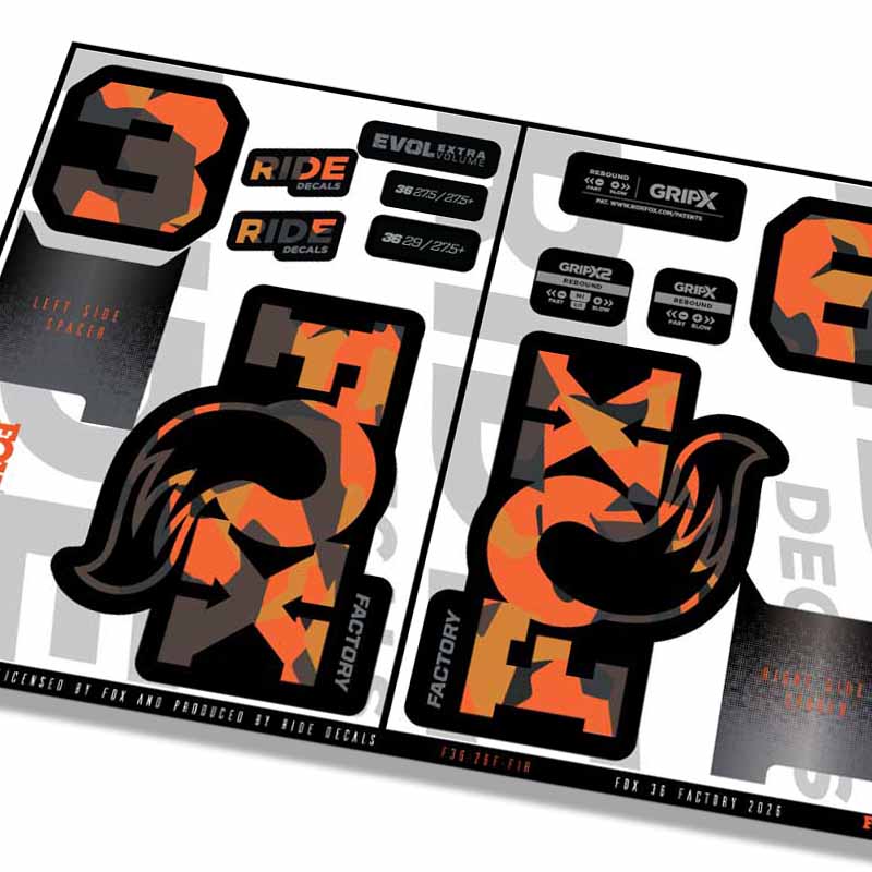 Fox 36 Factory Fork Decals- Fire Camo- ride decals