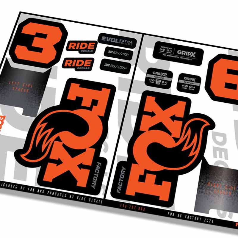 Fox 36 Factory Fork Decals- Orange- ride decals