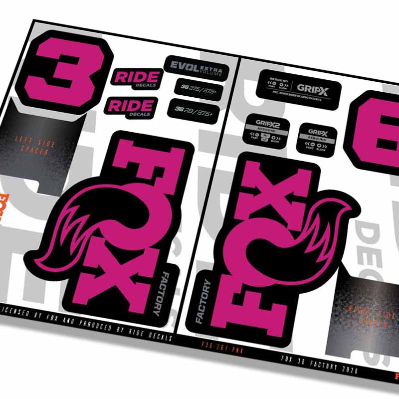 Fox 36 Factory Fork Decals- Pink- ride decals
