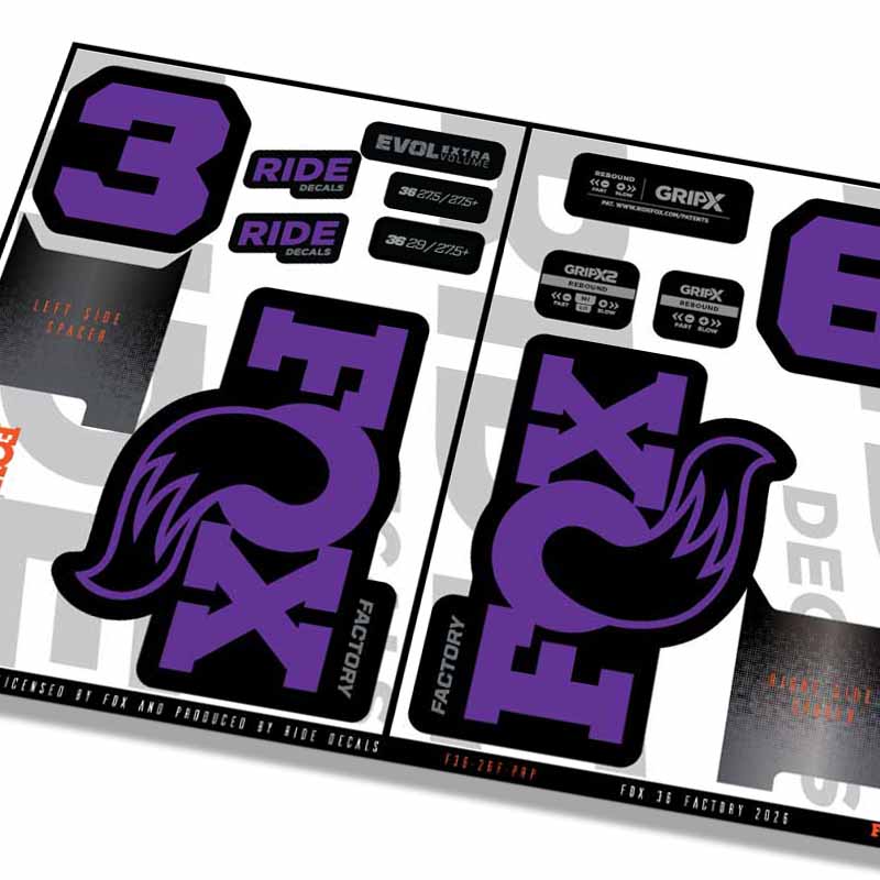 Fox 36 Factory Fork Decals- Purple- ride decals